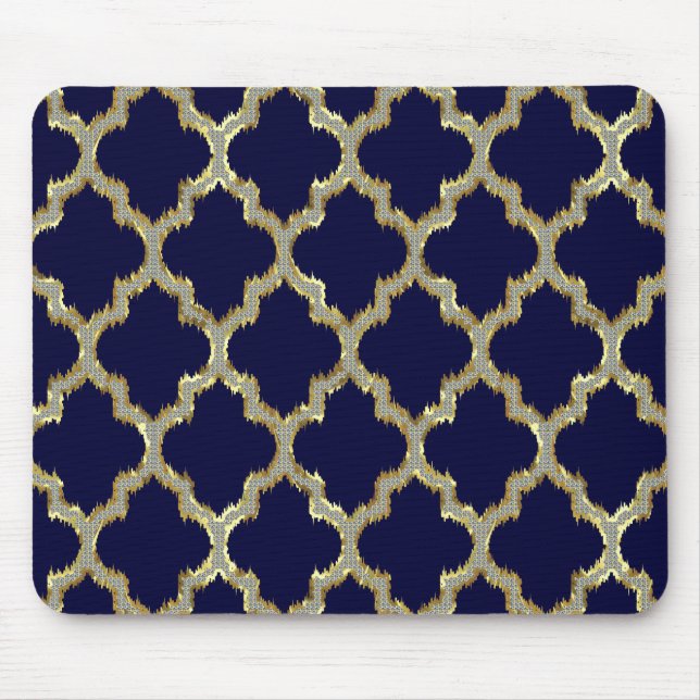 Tapis De Souris Motif géométrique de la tribu Blue & Gold Ikat de  (Devant)