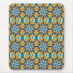 Tapis De Souris Motif géométrique fractal bleu et jaune