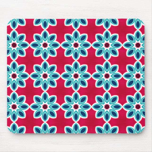 Tapis De Souris Motif géométrique moderne rouge et bleu clair (Devant)