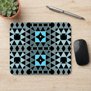 Tapis De Souris Motif géométrique Op Art tendance bleu et noir
