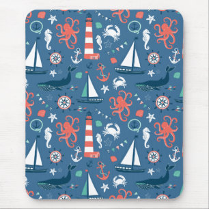 Tapis De Souris Motif girly de rétro marin nautique avec des