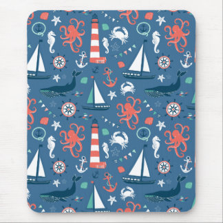 Tapis De Souris Motif girly de rétro marin nautique avec des