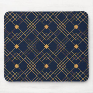 Tapis De Souris Motif Gold art déco sur arrière - plan bleu foncé