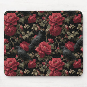 Tapis De Souris Motif gothique avec roses rouges et corbeaux