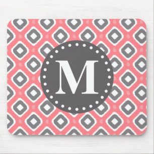 Tapis De Souris Motif gris rose Ikat Mod avec Monogramme