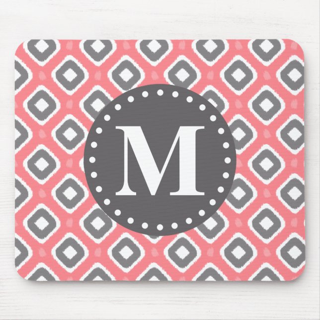 Tapis De Souris Motif gris rose Ikat Mod avec Monogramme (Devant)