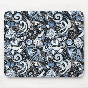 Tapis De Souris Motif imprimé paisley blanc et bleu