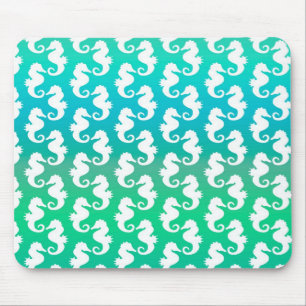 Tapis De Souris Motif joli hippocampe sur bleu vert