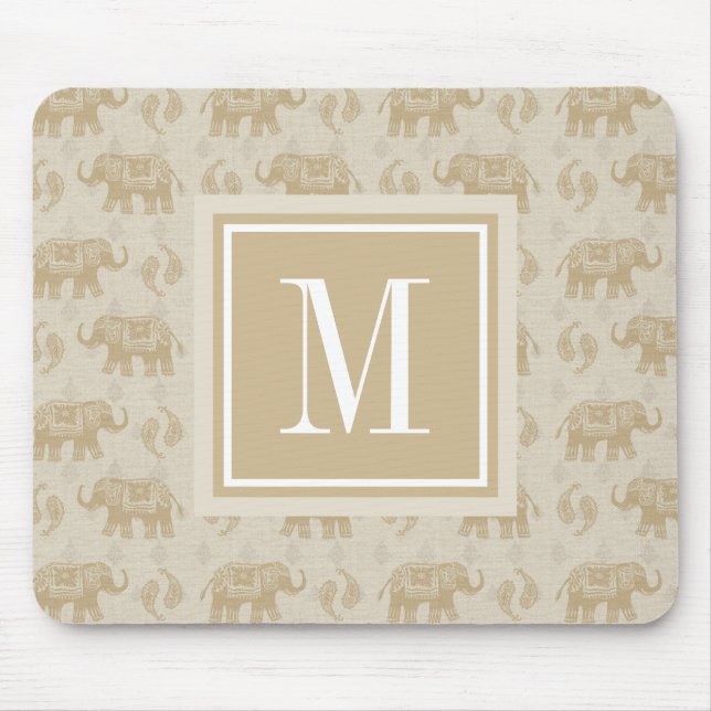 Tapis De Souris Motif kaki de caravane d'éléphant du monogramme | (Devant)