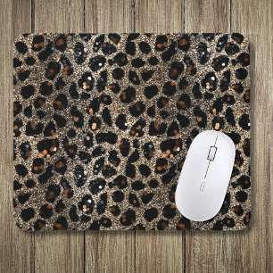 Tapis De Souris Motif Léopard Brun Noir Or Paillettes Luxe