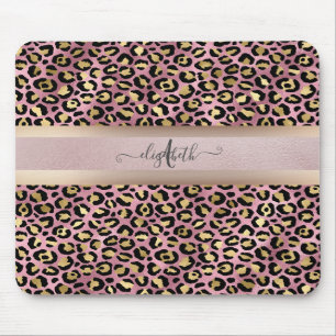 Tapis De Souris Motif léopard Monogramme Or rose Noir