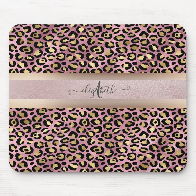 Tapis De Souris Motif léopard Monogramme Or rose Noir (Devant)