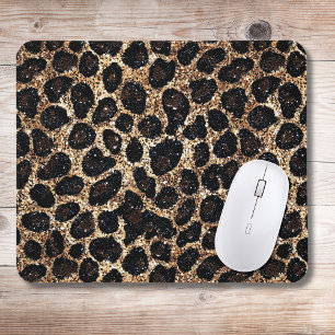 Tapis De Souris Motif Léopard Noir Marron Or Pailleté Luxe