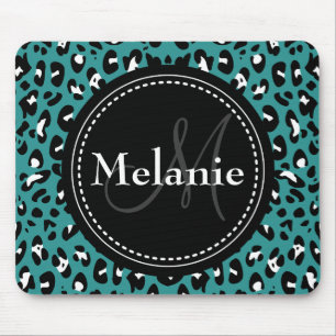 Tapis De Souris Motif Léopard noir Turquoise monogramme