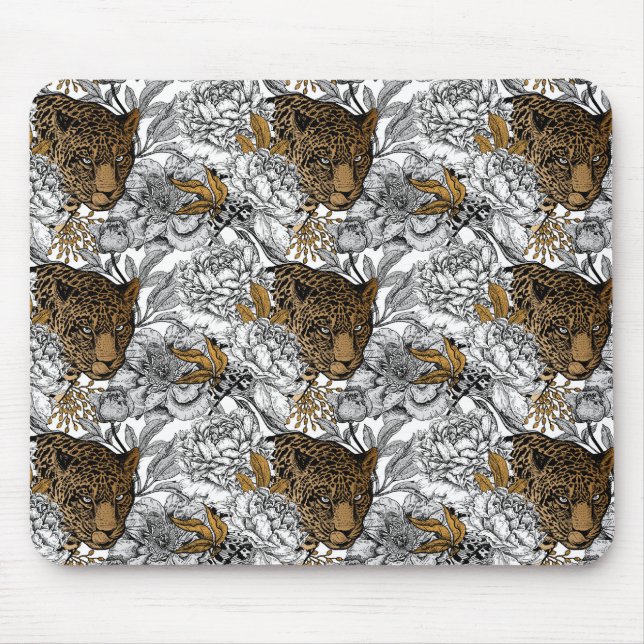 Tapis De Souris Motif Leopard & Peonies (Devant)