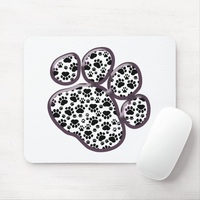 Tapis De Souris Motif mâle, pattes de chien, Empreintes de pattes, (Avec souris)