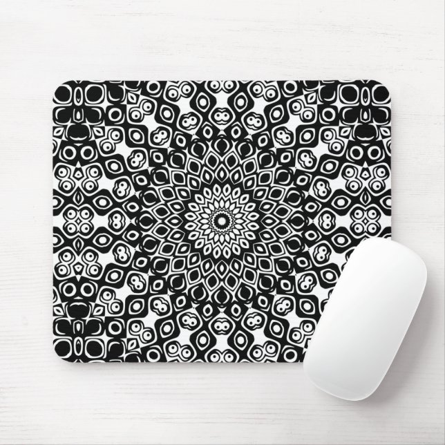 Tapis De Souris Motif mandala noir et blanc (Avec souris)