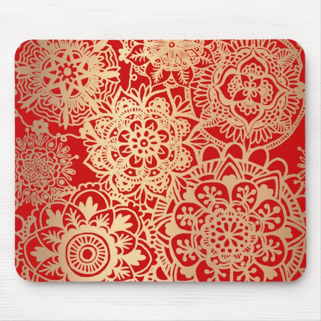 Tapis De Souris Motif Mandala rouge et or (Devant)