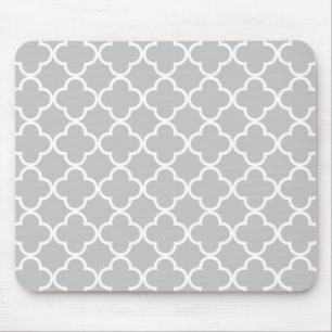 Tapis De Souris Motif marocain de Quatrefoil de blanc gris