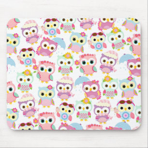 Tapis De Souris Motif mignon de hiboux roses Girly