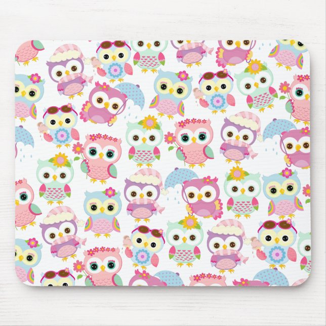 Tapis De Souris Motif mignon de hiboux roses Girly (Devant)