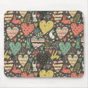 Tapis De Souris Motif mignon de lapins d'amour avec des coeurs