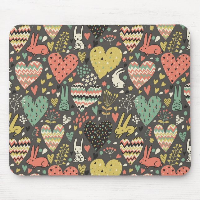 Tapis De Souris Motif mignon de lapins d'amour avec des coeurs (Devant)