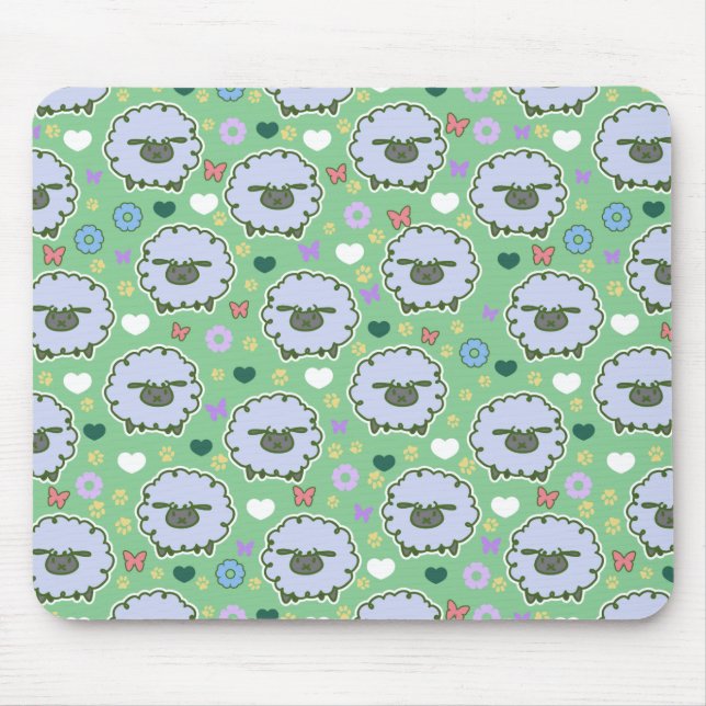 Tapis De Souris Motif mignon de vert de moutons blancs (Devant)
