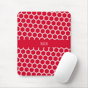 Tapis De Souris Motif minimal blanc rouge Hexagon