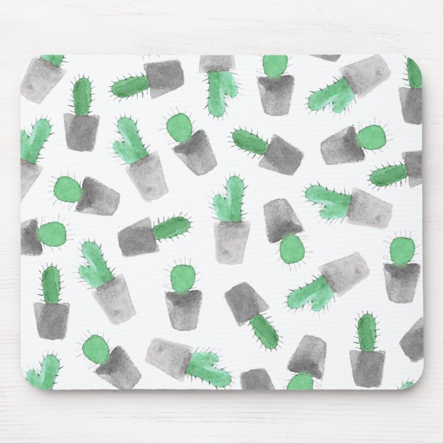 Tapis De Souris Motif moderne gris vert de cactus d'aquarelle (Devant)