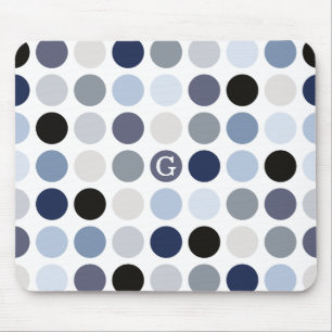 Tapis De Souris motif monogramme à pois bleu gris moderne