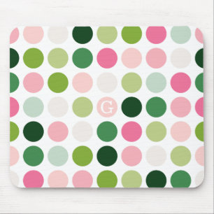 Tapis De Souris Motif monogramme à pois rose vert moderne