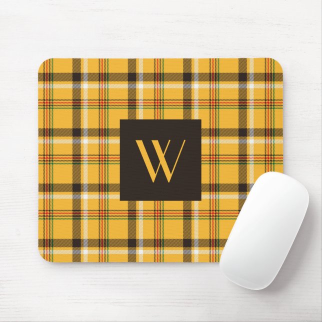 Tapis De Souris Motif monogramme carreaux plaid beige moderne (Avec souris)
