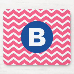 Tapis De Souris Motif monogramme chevron rose vif et blanc