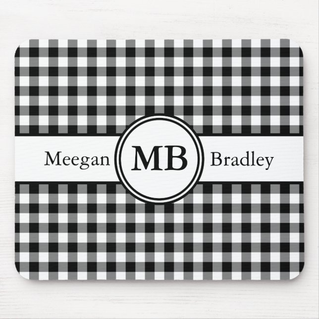 Tapis De Souris Motif monogramme moderne noir et blanc (Devant)