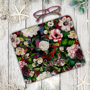 Tapis De Souris Motif monogramme rouge fleuri rose