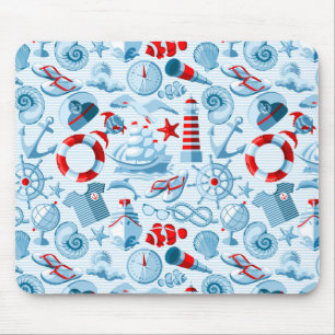 Tapis De Souris Motif Nautique Rouge Blanc Et Bleu