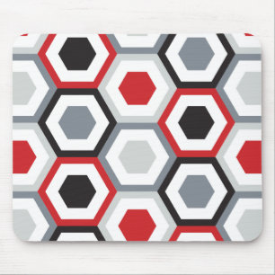 Tapis De Souris Motif noir et rouge d'hexagones