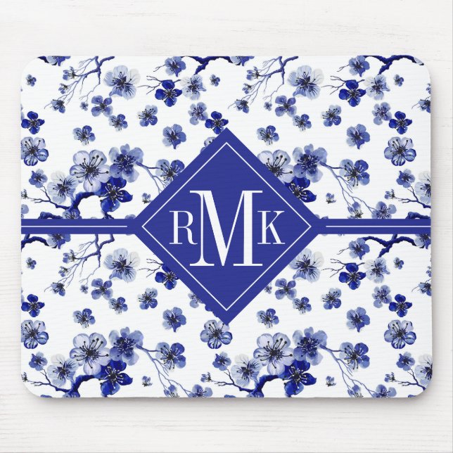 Tapis De Souris Motif oriental de branche du monogramme | Sakura (Devant)