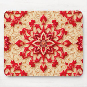 Tapis De Souris Motif ornemental élégant rouge et beige