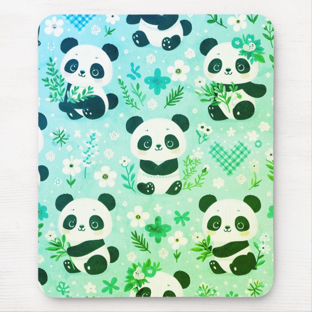 Tapis De Souris Motif Ours Panda Imprimé Vert (Devant)