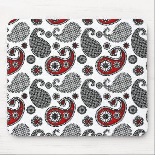 Tapis De Souris Motif Paisley, noir, blanc et rouge