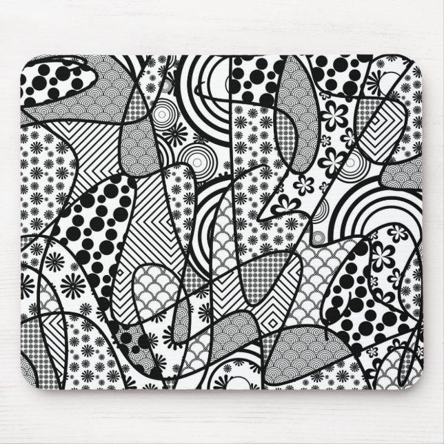 Tapis De Souris Motif Patchwork Noir & Blanc 02 (Devant)