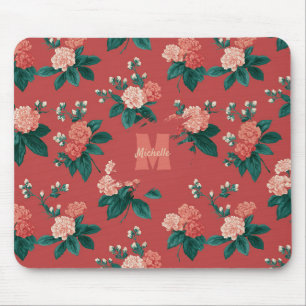 Tapis De Souris Motif Peony vintage coloré - Arrière - plan Maroon