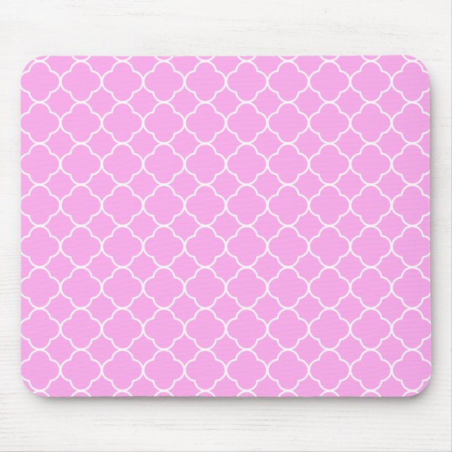 Tapis De Souris Motif Quatrefoil Rose Et Blanc (Devant)