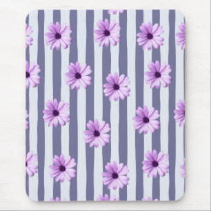 Tapis De Souris motif rayé avec marguerites violettes