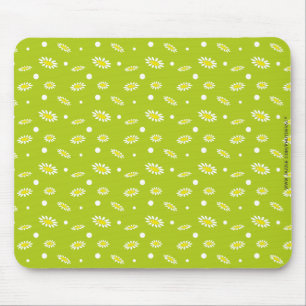 Tapis De Souris Motif rétro de printemps à pois et marguerite vert
