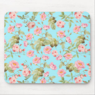 Tapis De Souris Motif Rose Vintage Victorien d'été sur Turquoise