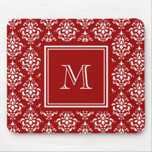 Tapis De Souris Motif rouge 1 de damassé avec le monogramme