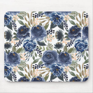Tapis De Souris Motif Rustic Blue Watercolor Roses and Peonies